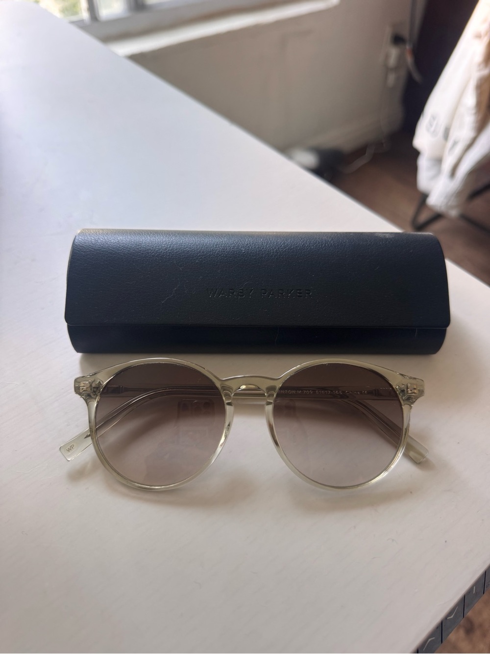 Warby Parker Sunglasses with Yellow Frame, Gradient Lenses